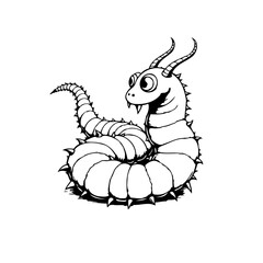 Whimsical creature with spiky body and small horns isolated against a white backdrop a