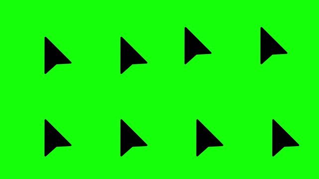Set of 8 animated mouse pointer icons. Black arrow cursor pack showing click, selection, tap and idle states. Graphic elements for UI/UX design, web and software. Isolated on a transparent background.
