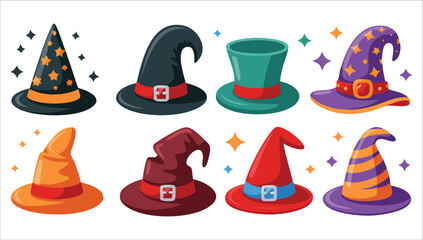 whimsical striped witch hat set for Halloween costumes vector art isolated on white background