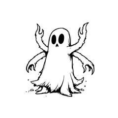 Whimsical ghostly apparition with clawed hands a spooky and ethereal halloween figure illustration