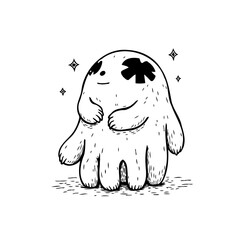 Whimsical ghostly character floating with a gentle expression in a hand drawn style creating