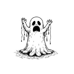 Whimsical Halloween Horror: A Cartoon Ghost's Spooky and Humorous Presence on a Simple White