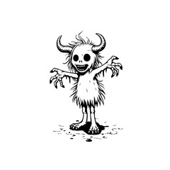 Whimsical horned creature illustration with exaggerated features and playful monster doodle with