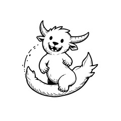 Obraz premium Whimsical horned creature perched playfully a stylized crescent moon graphic illustration artwork