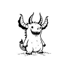 Whimsical horned creature with playful grin illustration embodies fantasy imagination children's
