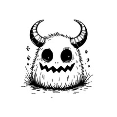 Whimsical horned fluffy creature with big eyes artwork perfect for children's illustration and