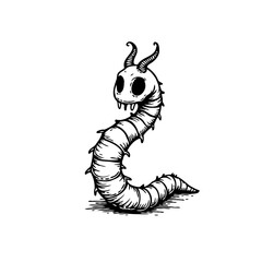 Whimsical horned larva character drawing illustration funny expression creepy cute for t-shirt