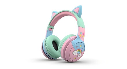 Cute Cat Ear Headphones for Kids Playful Music Listening and Entertainment Isolated on White Background
