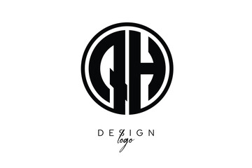 QH Circular Monogram Logo Modern Black & White Emblem for Luxury Branding & Elegant Visual Identity