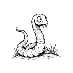 Whimsical serpentine drawing showcasing its playful character with subtle textures on clear white