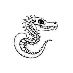 Whimsical skeletal seahorse drawing showcasing intricate bone structure a playful macabre creature