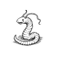 Fototapeta premium Whimsical wriggler detailed sketch of a comical creature in black and white drawing that