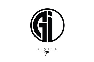 GI Circular Monogram Logo Modern Black & White Emblem for Luxury Branding & Elegant Visual Identity