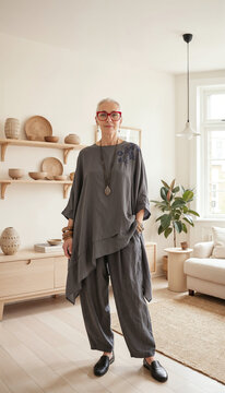 Portrait of Mature stylish woman at home in living room