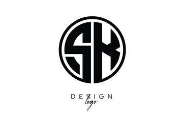 SK Circular Monogram Logo Modern Black & White Emblem for Luxury Branding & Elegant Visual Identity