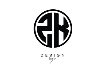 ZK Circular Monogram Logo Modern Black & White Emblem for Luxury Branding & Elegant Visual Identity