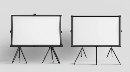 Two blank whiteboards on tripods, isolated on a neutral background, ready for ideas