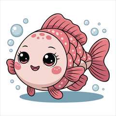 playful pink tropical fish with big eyes vector art isolated on white background