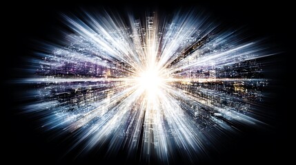 Fototapeta premium Exploding Light Abstract Radiating Blue White Rays on Black Backdrop