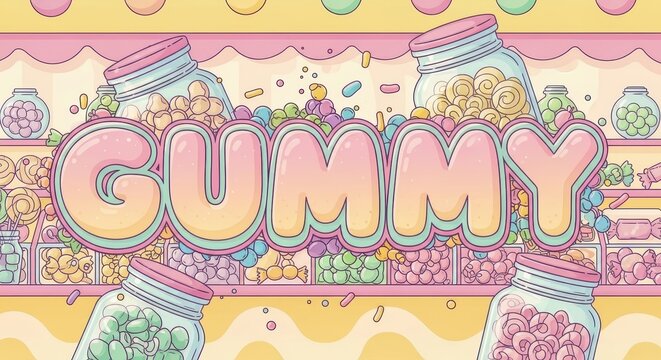 Gummy typography retro colorful candy lettering design
