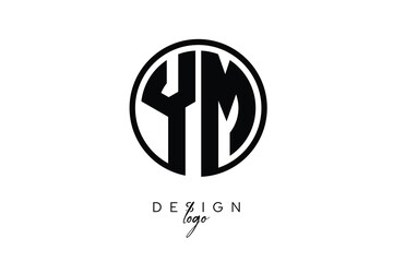 YM Circular Monogram Logo Modern Black & White Emblem for Luxury Branding & Elegant Visual Identity