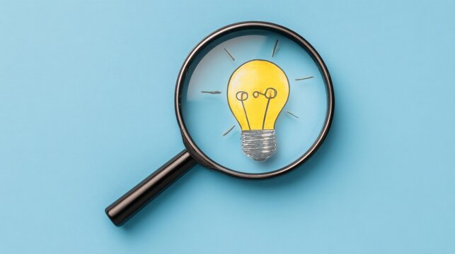 Quick tips for smart creative. light bulb and idea checking icon inside magnifier glass, working Creativity, Creative for new innovation with energy and power, growth and success development..