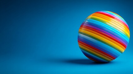 Rainbow globe celebrating international day against homophobia, biphobia, and transphobia. Horizontal banner. Copy space. Globe in colors of LGBT flag on a blue background