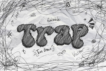 Hand drawn trap editable text effect with scribble style