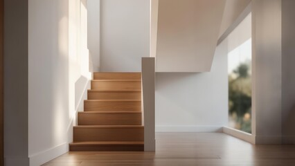 Fototapeta premium Modern wooden staircase in a light-filled home
