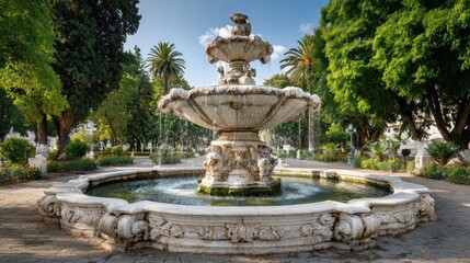 Fototapeta premium Ornate stone fountain in lush park