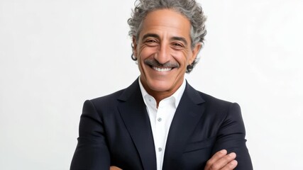 A cheerful middle-aged man with a beard and mustache. Wearing smart casual attire, he exudes confidence.