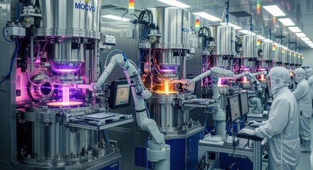 Inside a semiconductor fab galliumnitride powerdevice MOCVD reactors operate simultaneously to meet highvolume manufacturing demands.