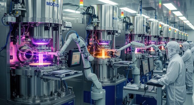 Inside a semiconductor fab galliumnitride powerdevice MOCVD reactors operate simultaneously to meet highvolume manufacturing demands.