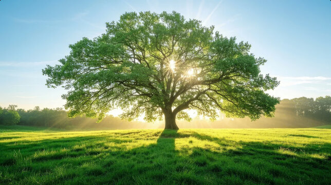 Earth Day Big Tree Sunlight Grass Vitality Nature Environmental Protection Background