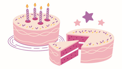 Pink Birthday Cake with Candles and Sprinkles Celebration Dessert Illustration.