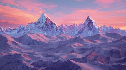 Obraz premium Surreal mountain range with chrome peaks under pastel sky