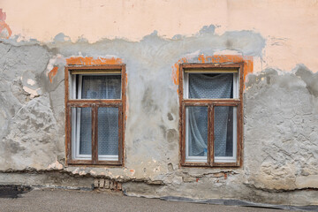 Windows in an old building in Serbia.