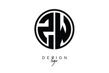 ZW Circular Monogram Logo Modern Black & White Emblem for Luxury Branding & Elegant Visual Identity