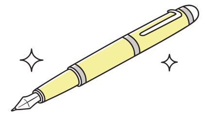 Naklejka premium Yellow Fountain Pen Writing Instrument Stationery Office Supplies Elegant Design Vector Illustration Graphic Design Element Business School Education Note Taking Calligraphy Handwriting Luxury Pen Pr.