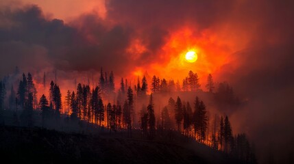 World Microvolunteering Day Climate Crisis Response Dramatic Wildfire Sunset Illuminates Emergency Resilience and Community Action Landscape for Sustainable Disaster Recovery Campaigns