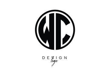 WC Circular Monogram Logo Modern Black & White Emblem for Luxury Branding & Elegant Visual Identity