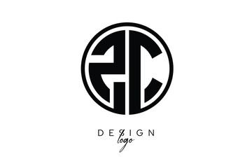 ZC Circular Monogram Logo Modern Black & White Emblem for Luxury Branding & Elegant Visual Identity