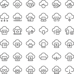 Cloud computing technology icons set for data storage and transfer vector illustration