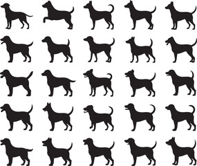 Fototapeta premium Black Dog Silhouettes Walking Various Positions