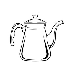 Fototapeta premium Simple black and white illustration of a vintage-style metal coffee pot.