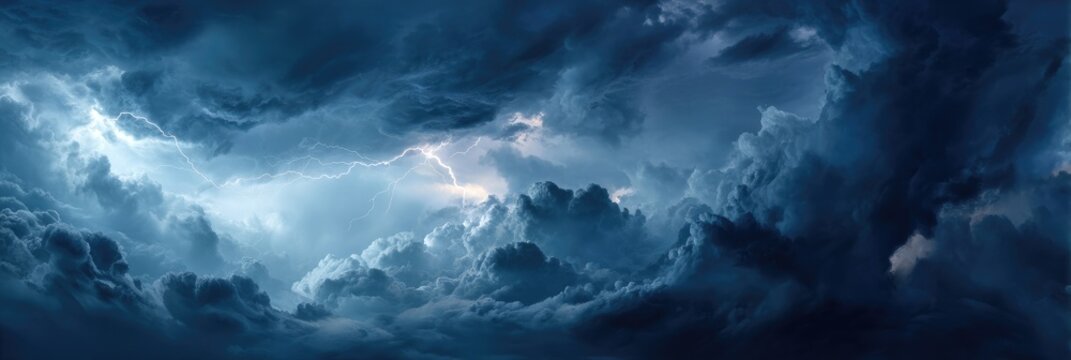 Dramatic storm clouds with lightning - Powered by Adobe