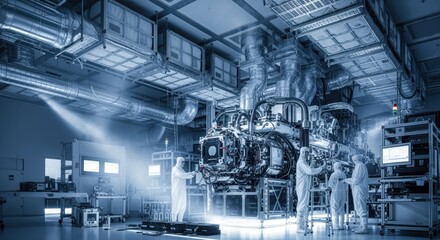 Extremeultraviolet lithography tool installation zone featuring advanced airflow filtration and contamination control systems.