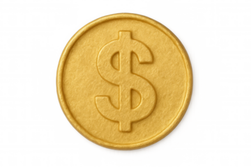 Golden coin gleaming, displaying prominent dollar sign, symbolizing financial prosperity against transparent backdrop