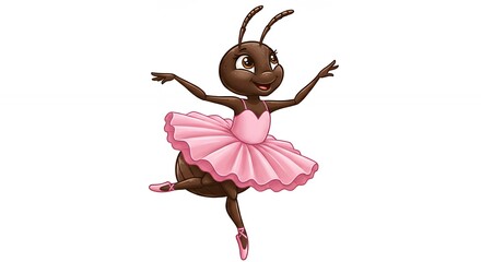 Ant ballerina in pink tutu cartoon illustration