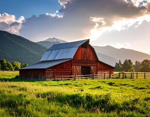 Rustic barn at golden hour